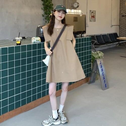 KoukiMa 2021 Trendy Short Dress Solid Color Flying Sleeve O-Neck French Vintage Streetwear Elegant Loose Dress