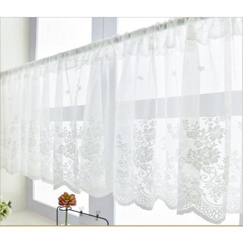 Newest Korean Style White Flower Lace Net Yarn Coffee Curtain/ Cupboard Curtain Home Decorative Finished Partition Half Curtain