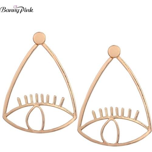 Banny Pink Cute Alloy Eyes Pendant Studs Earrings For Women Chunky Geo Metal Post Earrings Fashion Jewelry Pendiente Big Earring