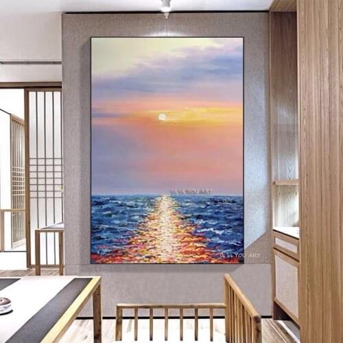 Hand Painted canvas oil painting original mural blue ocean wave living room home wall decoration abstract painting art decoratio