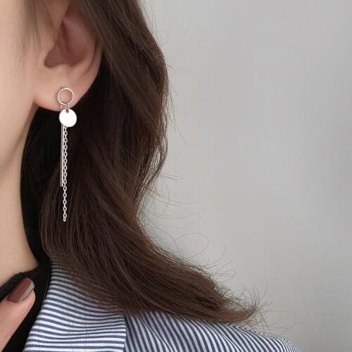 Todorova Simple Metal Tassels Chain Bar Sequin Pendant Earrings For Women Girls Geometric Asymmetry Ear Circle Ear Jewelry