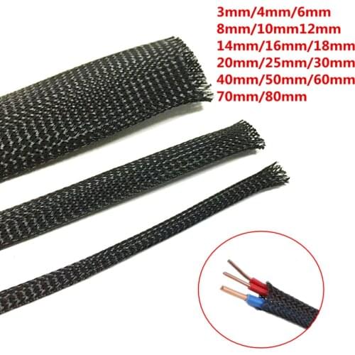 1-20M Black Snakeskin Mesh Wire Cable Sleeves 3-100mm Protecting Nylon Tight PET Expandable Insulation Sheathing Braided Sleeves