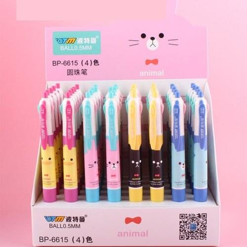 Cartoon Animal 4 Colors Ballpoint Pen 40 pcs/lot Cute ball pens School Office writing Supplies Stationery Gift