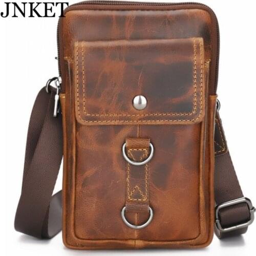 JNKET New Retro Mens Cowhide Waist Bag Multifunctional Waist Pack Leisure Shoulder Bag Crossbody Bag