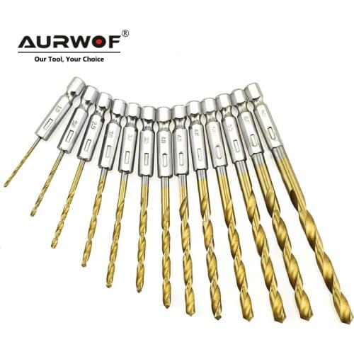 LA VIE 13pcs 1/4 Hex Shank Tungsten Twist Drill Bit HSS Bits Carbide High Speed Steel Titanium Coated Drill Bit Set 1.5-6.5mm 01