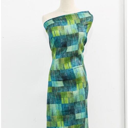 High quality ramie fabric Green yellow print tissu High end designer robe shirt dress sewing