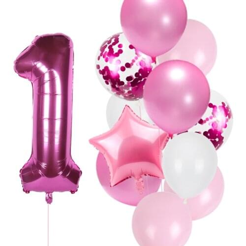 12pcs/lot girl birthday balloons set pink 1 2 3 4 5 6 7 8 9 40inch Number Foil Balloon for 1st 2nd 3rd Birthday Party Balls Toy