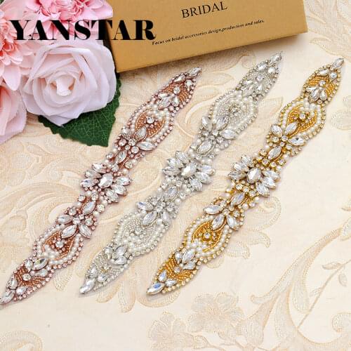 YANSTAR 30PCS Wholesale Rose Gold Crystal Rhinestones Appliques With Beads Accessory For Wedding Dress Sash YS871