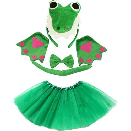 Crocodile Cosplay Animals Headband Bow Tail Paws Tutu Skirt Set Kids Children Girl Party Up Props Halloween Christmas