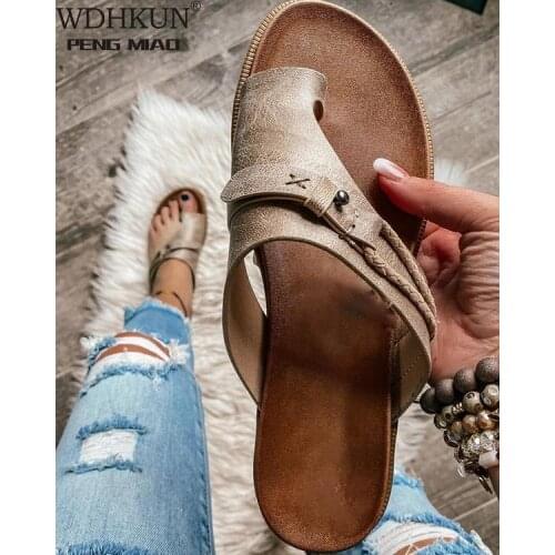 2021 Summer Slipper Women Retro Flip-Flops Slippers Flat Casual Non-Slip Ladies Slides Beach Sandals Females Comfy Women Shoes