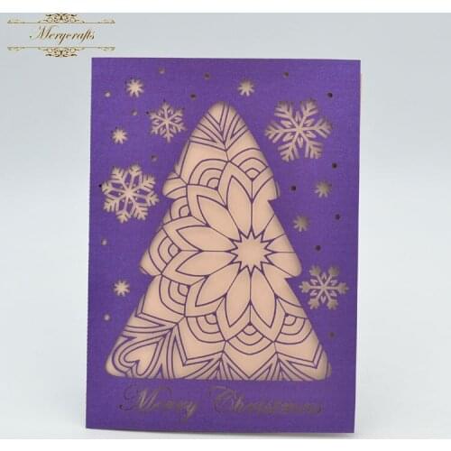 Gold Christmas tree and snowflake pattern laser cut Chinese wedding invitations card