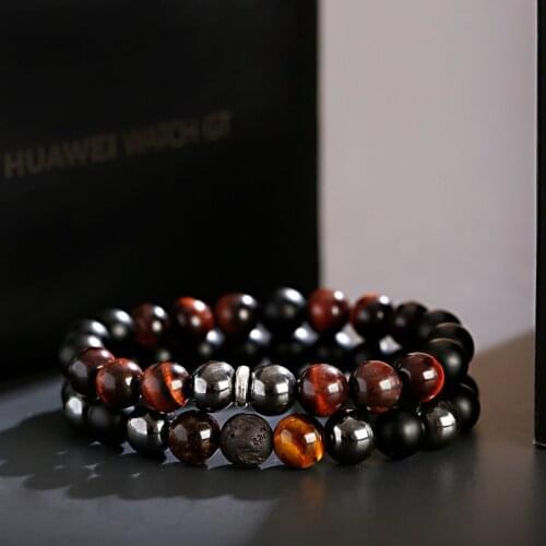 10mm Charm Men Hematite&Matte Beaded Bracelet Homme Tiger Eye Stone Bileklik Bracelets For Women Pulseira Masculina