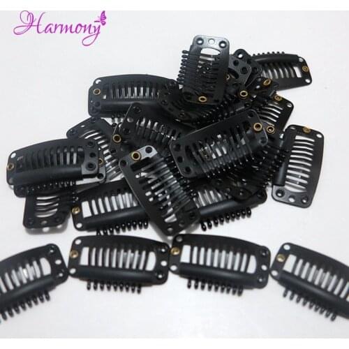 100 pieces/lot 32mm 9-teeth Hair Extension Clips Snap Metal Clips With Silicone Back For Clip in Human Hair Extensions Wig Comb