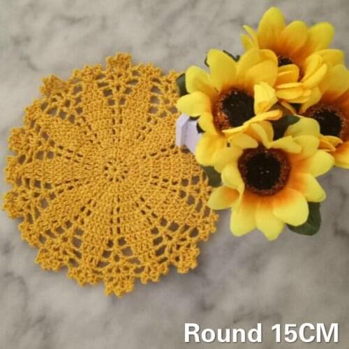 15CM Round Exquisite Handmade Crochet Dining Christmas Doily Lace Cotton Placemat Mug Coffee Coaster Mat Set Wedding Party Decor