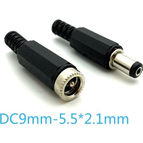 2Pcs DC Power Jack Plugs Male/Female Socket Adapter Connectors 2.1mmx5.5mm For DIY Projects Disassembly 5.5*2.1Female Male Plug