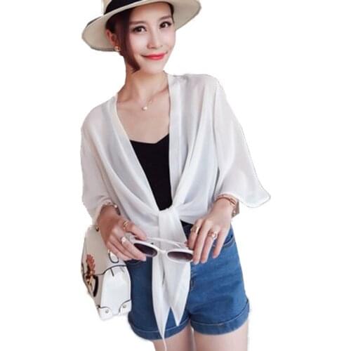 2020 Chiffon Summer Coat Women Cape Pullover Jacket Hedging Beach Dress Sunscreen Shirt Clothing Vestidos White Blouse