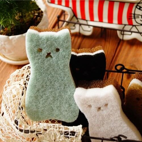 4pcs/lot Cute Cat Shape Sponge 3 Layer Sponge Strong Water Absorption Dishwashing Kitchen Cleaning Tool