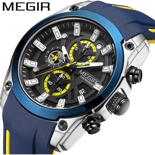 Top Brand MEGIR 2144 Fashion Mens Chronograph Military Sports Luxury Silicone Band Business Male Wristwatch Casual Clock