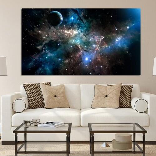 Home Decor Canvas HD Prints Wall Art Pictures 1 Pieces Mountains And Space Painting Set Planet Snow Lake Galaxy Poster Framework