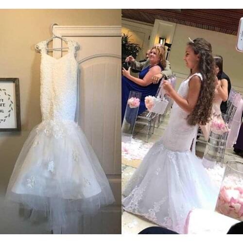 Pretty Spaghetti Straps Flower Girl Dresses Ball Gown Applique Champagne Tulle Gilrs Baby T Birthday Communion Dresses