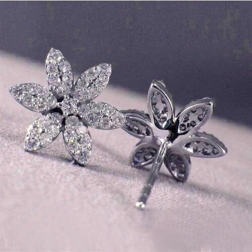 Huitan Fashion Fresh Style Womens Stud Earring Flower Shape Crystal Cubic Zirconia Chic Female Earring Trendy Jewelry Wholesale