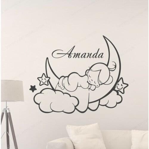 Personalized Girl Name KidsRoom Wall Decal Custom Baby Name Vinyl WallArtStickerforNursery Room Moon Star Wall Mural Decals HL63
