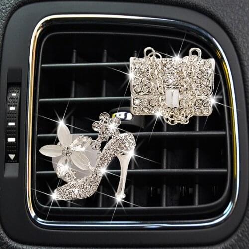 Exquisite crystal shoes Perfume clip for automobile decoration Diamond bag car air freshener decoration products