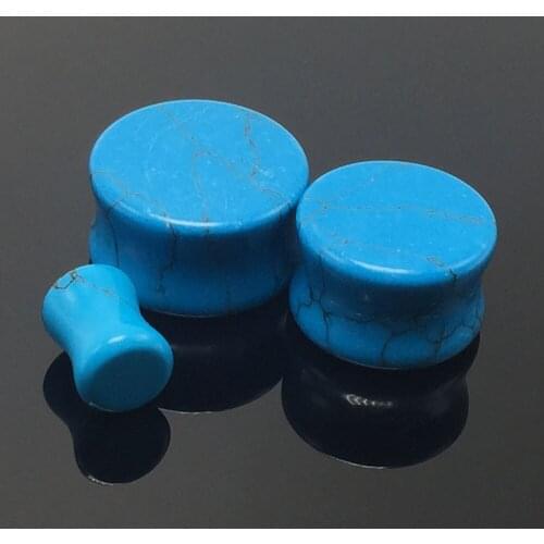 Stone Ear Plugs Tunnels Double Flared Ear Expander Blue Wholesale Body Piercing Jewelry 5-16mm