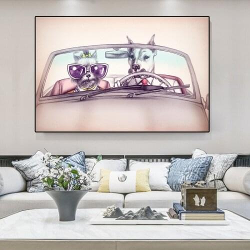Cartoon Animal Dog Canvas Painting Fashion Dog with Sunglasses Posters and Prints Wall Pictures Modern Bedroom Room Home Decor