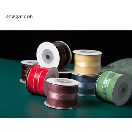 Kewgarden 38mm 1.5" Gold Edge Organza Ribbon Handmade Tape DIY Hair Bow Ribbons Accessories Packing Satin Riband 10 Yards