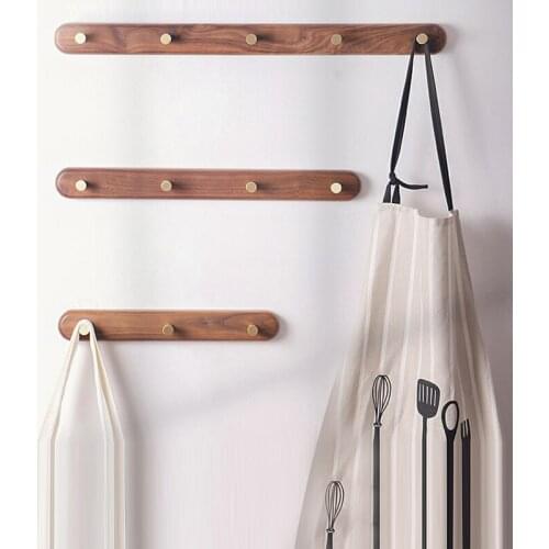 Nordic Solid Wood Coat Hook Brass Cap Free Perforated Wall Hanging Rack Living Room Storage Modern Home Decoration Accessories