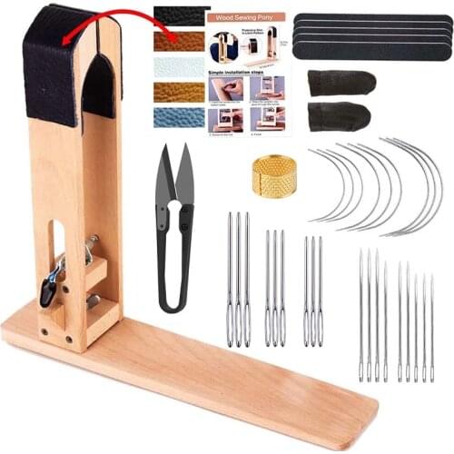 LMDZ Leather Pony - Table Desktop Pony Horse Clamp with Large Eye Sewing Needles and Nail Files for DIY Leather Hand Stitching