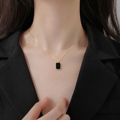 Minimalist Titanium Steel Necklace Black Square Pendant Necklace Chain For Woman Korean Fashion Jewelry Girl Sexy Clavicle Chain