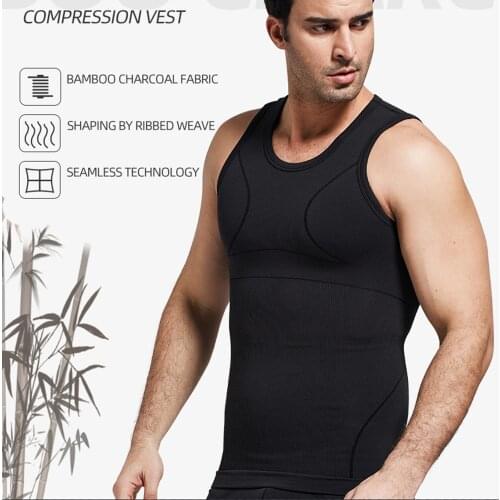 Mens Compression Shirt Slimming Body Shaper Vest Sleeveless Waist Traner Workout Tank Tops Tummy Control Shapewear Belly Flat