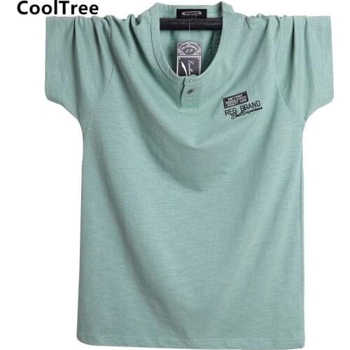 CoolTree Men Cotton T-shirts Summer Breathable Solid color Short sleeve T shirts Male Loose Plus Size 5XL 6XL Casual Tees Tops