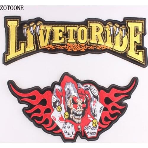 ZOTOONE Poker Skull Wing Patches for Clothing Biker Rock Iron on Motorcycle Jacket Back Embroidered Large Letter Patches DIY F
