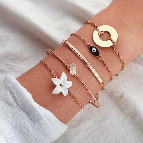 2020 New Fashion 5pcs/set Bracelet Trendy Women Metal Flower Cute Fairy Bracelets Bangles for Women girls Jewelry Party