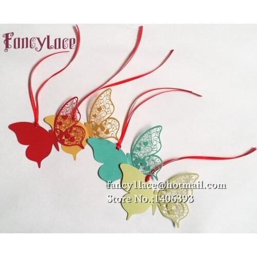 New 50PCS Laser Cut Name Place Card Paper Card Hang Tag Gift Card Wedding Favors Party Decoration butterfly Heart Book Mark
