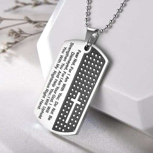 Jesus Cross Bible Scripture Titanium Steel Necklace Book Army Brand Pendant Mens Prayer Christian Stainless Steel Mens Jewelry