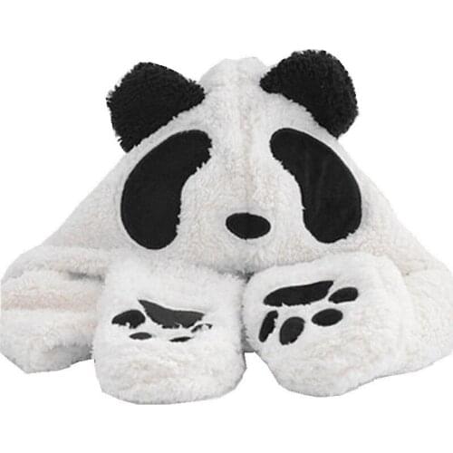 Panda Cartoon Animal Plush Hat Childrens Winter Warm Cap Combined Scarf and Glove