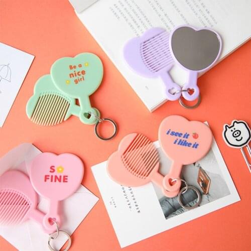 Portable Mirror зеркало Comb Cute Little Fresh Student Makeup Lens Combs Mini Handheld Mirrors Key Chain Pendant Combination