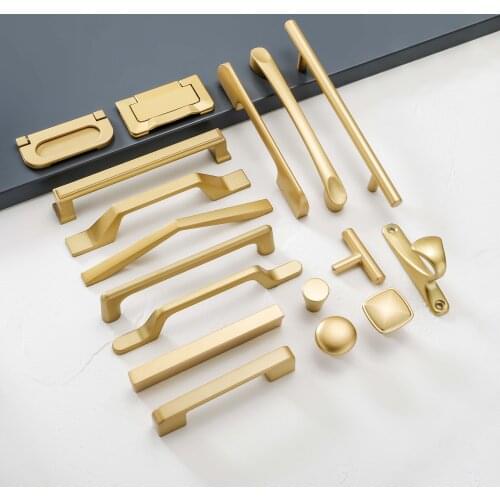 Simple Style Matte Gold Cabinet Handles Solid Aluminum Alloy Kitchen Cupboard Pulls Drawer Knobs Furniture Handle Hardware