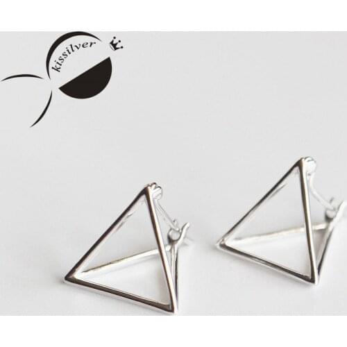 Kissilver Simple earrings creative geometry, solid triangle pierced, S925 pure Tremella nail, ear button, personalized Earrings