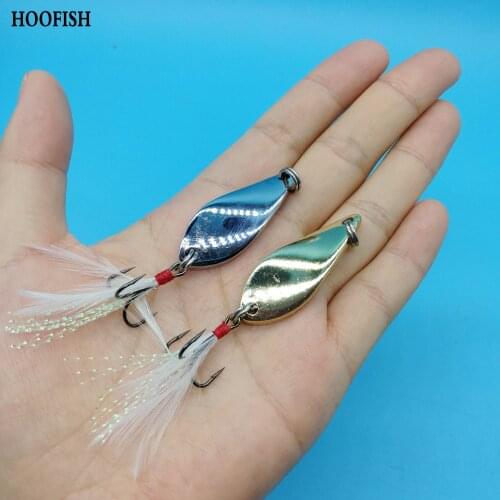 HOOFISH 10PCS/Lot Spoon Fishing Lure 6g/9g Artificial Trout Lure with Feather Hook Hard Sequins Spinner Spoon Tackle