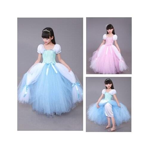 POSH DREAM 4 Layer Girls Dresses Children Blue Princess Party Halloween Costume Brand Kids Dress Kids Girl Clothes