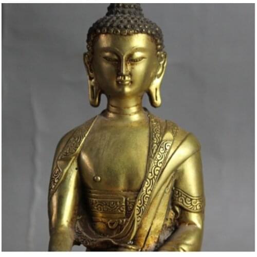 8" Tibet Buddhism Temple Gilt Bronze Sakyamuni Shakyamuni Medicine Buddha Statue