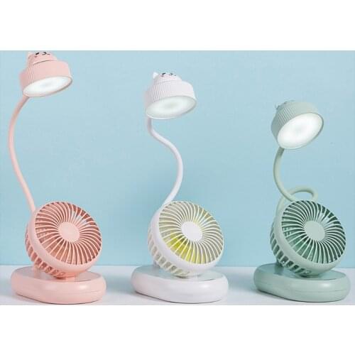 LED Desk Lamp with Desktop Fan Rechargeable USB Reading Lamp Gooseneck Study Light Portable Table Lamp w/ Fan for Kids