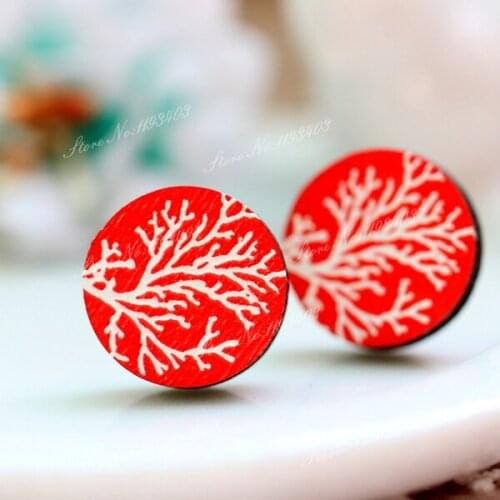 Unique 3D Tree Embossed 16mm Round Coloured Drawing pattern Laser Cut wood Cabochon DIY for Rings, Earring,Brooch,Necklace