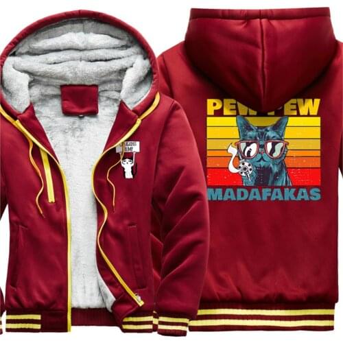 Pew Madafaka Print Keep Warm Mens Raglan Thicken Jackets Hooded Leisure Korean Style Tracksuits Hipster Streetwear Clothing Tops