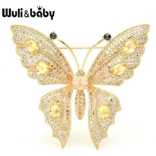 Wuli&baby Luxury Cubic Zircon Butterfly Brooches Women Top Quality Charming Insect Weddings Banquet Brooch Pins Gifts